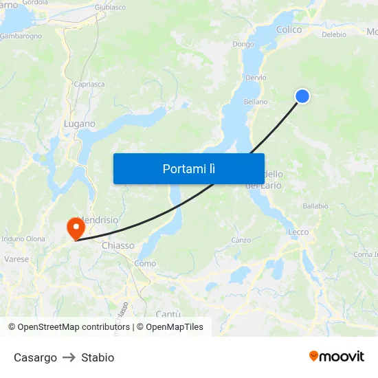 Casargo to Stabio map