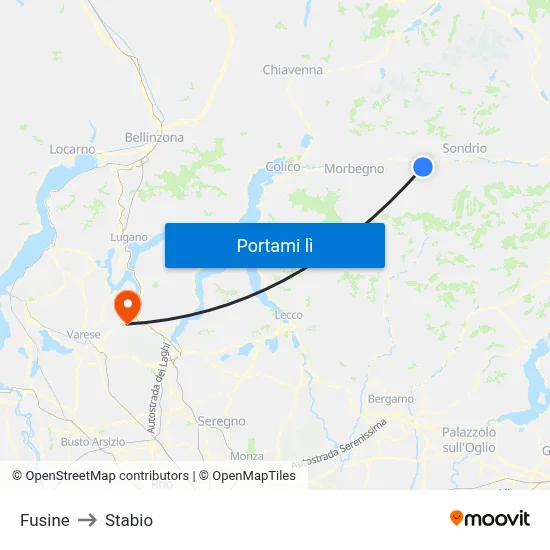 Fusine to Stabio map