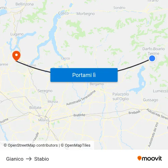 Gianico to Stabio map