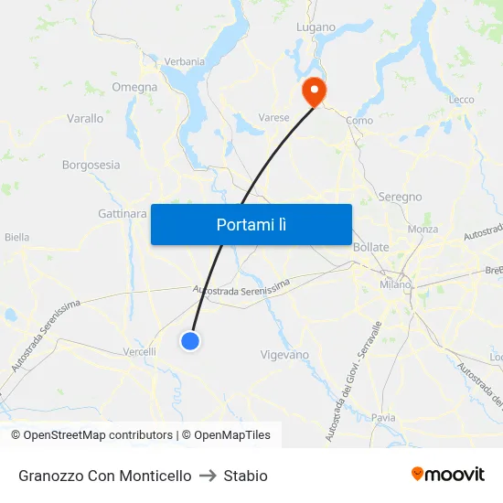 Granozzo Con Monticello to Stabio map