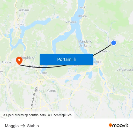 Moggio to Stabio map