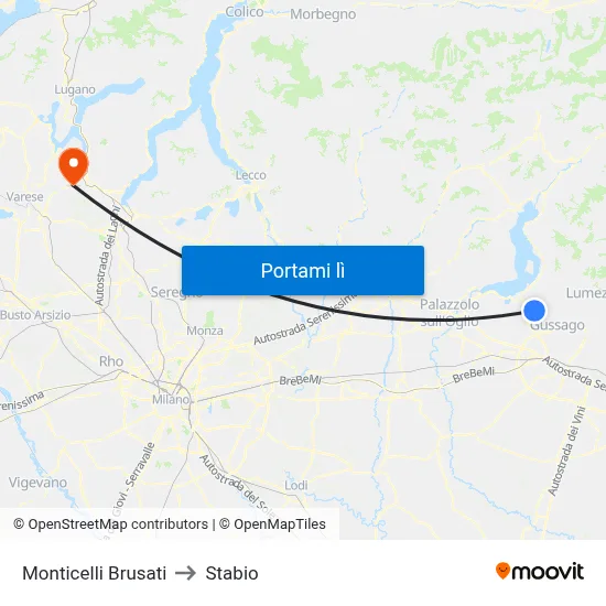 Monticelli Brusati to Stabio map