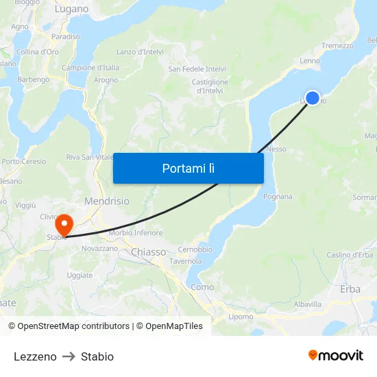 Lezzeno to Stabio map