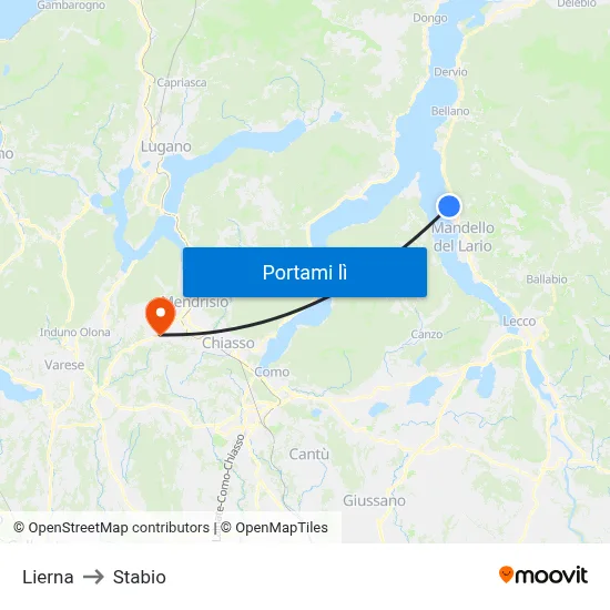 Lierna to Stabio map