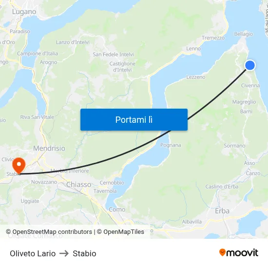 Oliveto Lario to Stabio map