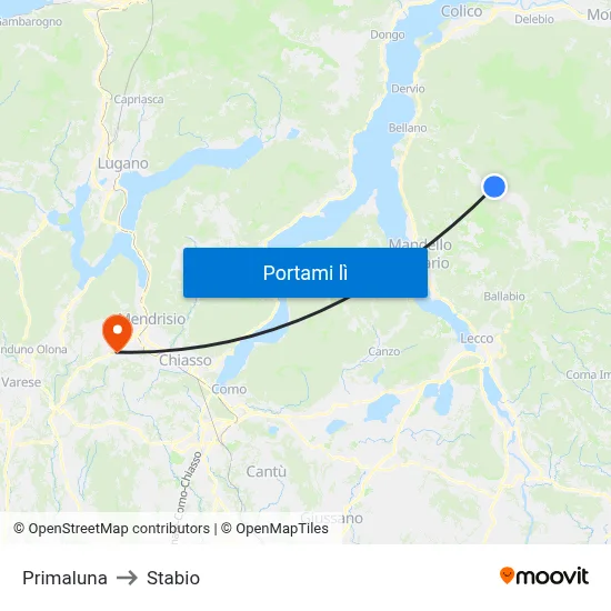 Primaluna to Stabio map