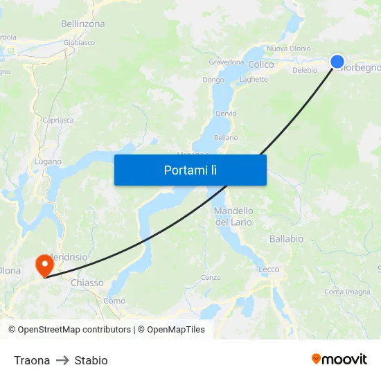 Traona to Stabio map