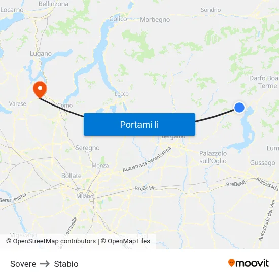 Sovere to Stabio map
