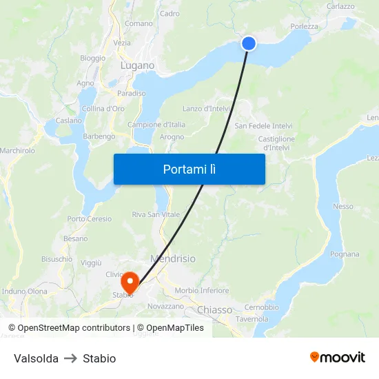 Valsolda to Stabio map