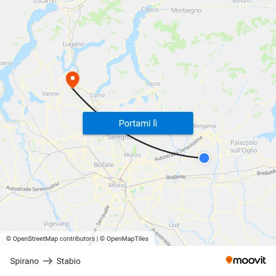 Spirano to Stabio map