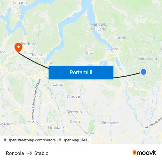 Roncola to Stabio map
