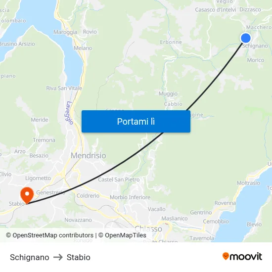 Schignano to Stabio map