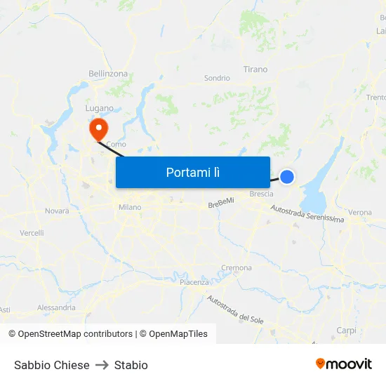 Sabbio Chiese to Stabio map