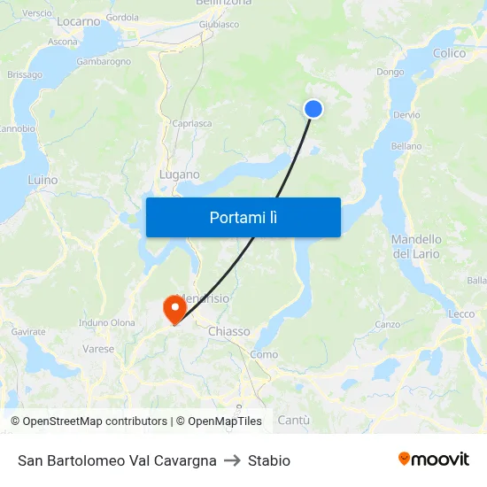 San Bartolomeo Val Cavargna to Stabio map