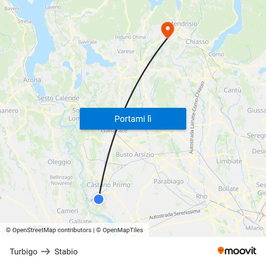 Turbigo to Stabio map