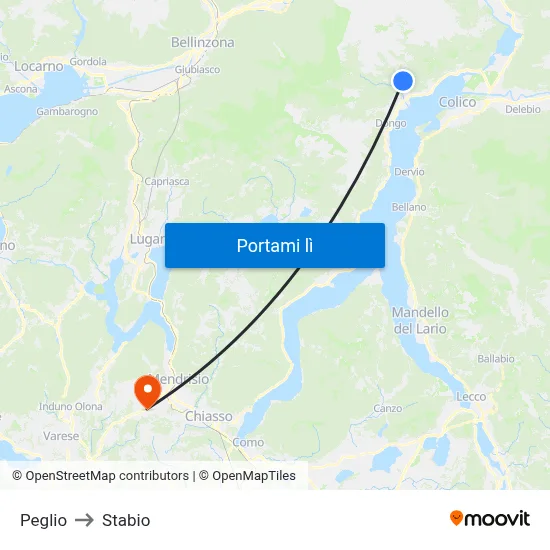 Peglio to Stabio map