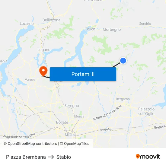 Piazza Brembana to Stabio map