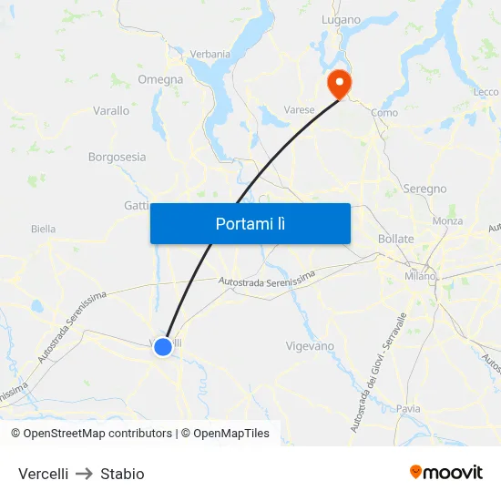 Vercelli to Stabio map