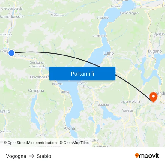 Vogogna to Stabio map
