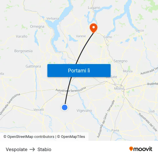 Vespolate to Stabio map