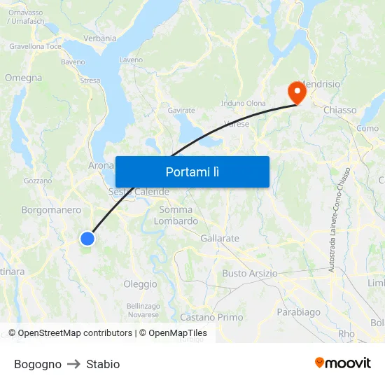 Bogogno to Stabio map