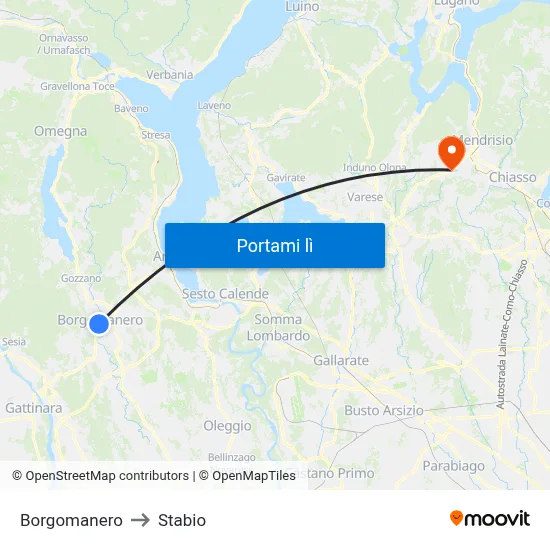 Borgomanero to Stabio map