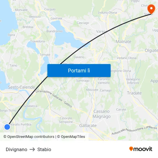 Divignano to Stabio map