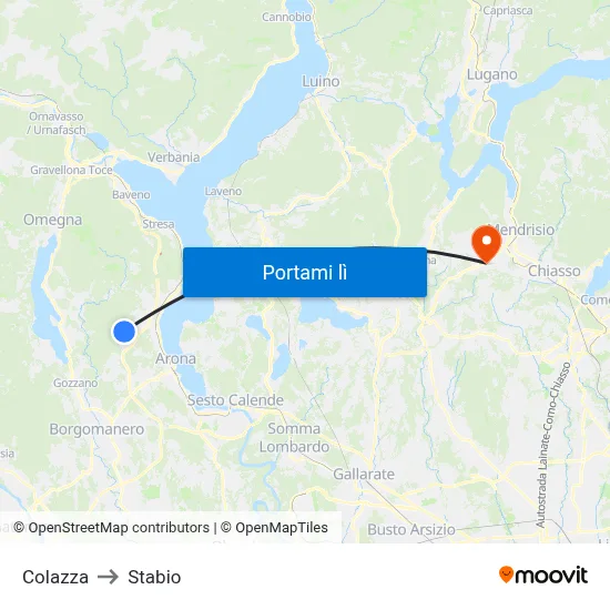 Colazza to Stabio map