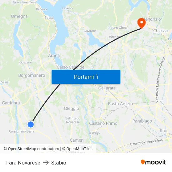 Fara Novarese to Stabio map
