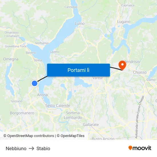Nebbiuno to Stabio map