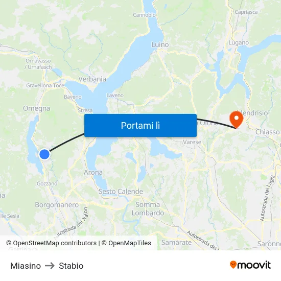 Miasino to Stabio map