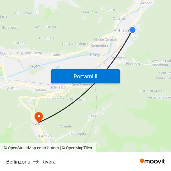 Bellinzona to Rivera map