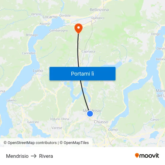 Mendrisio to Rivera map