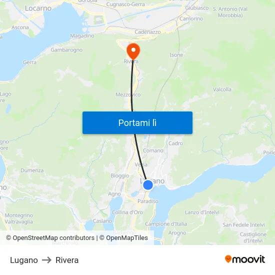 Lugano to Rivera map