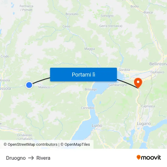 Druogno to Rivera map