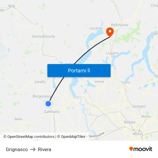 Grignasco to Rivera map