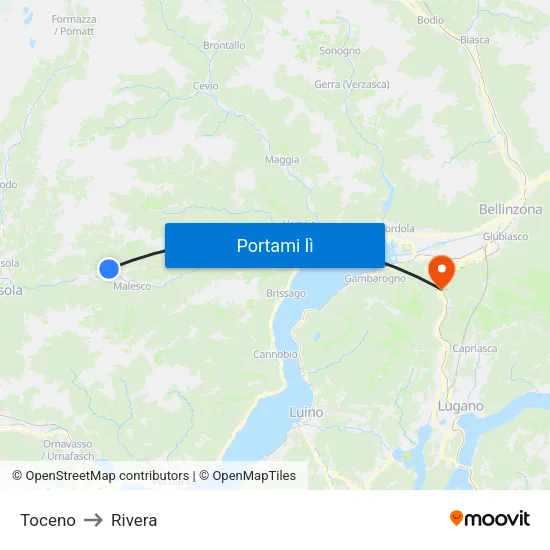 Toceno to Rivera map