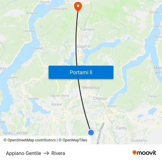 Appiano Gentile to Rivera map