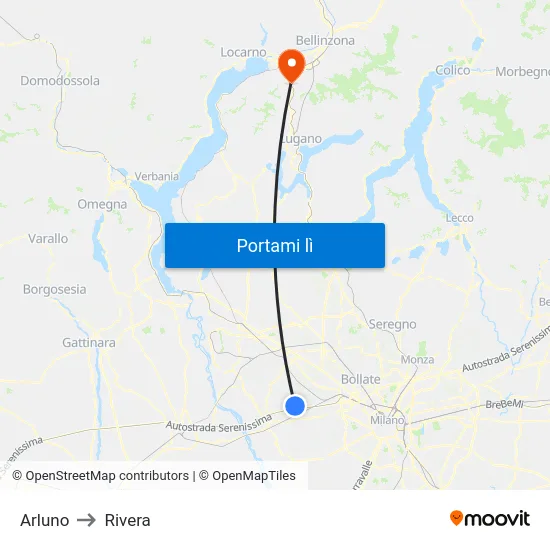 Arluno to Rivera map