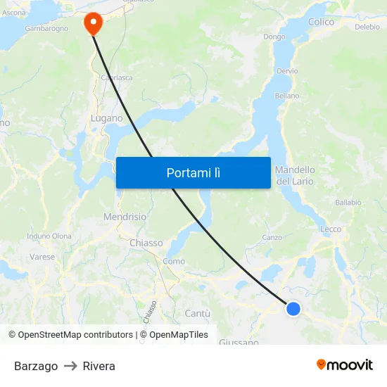 Barzago to Rivera map