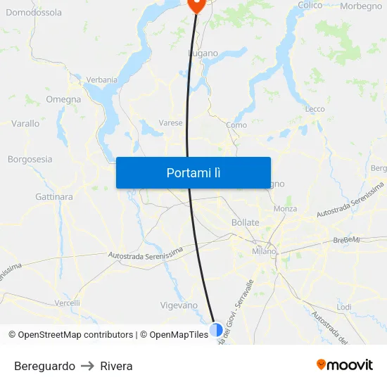 Bereguardo to Rivera map