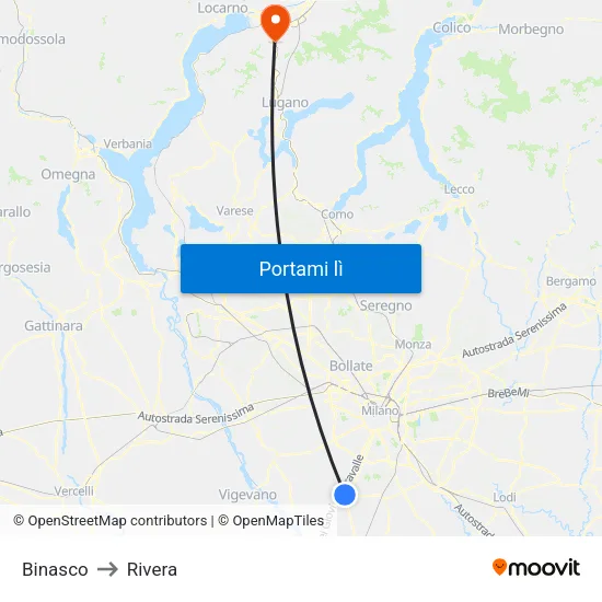 Binasco to Rivera map