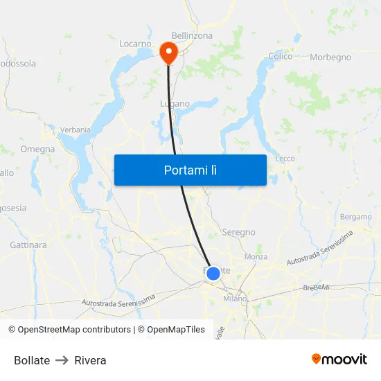 Bollate to Rivera map