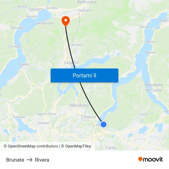 Brunate to Rivera map