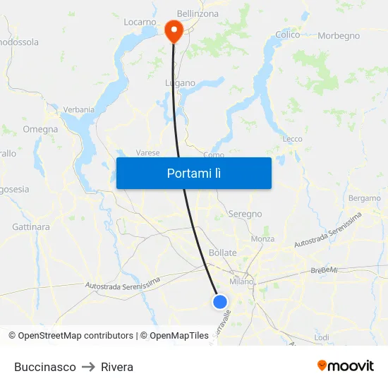Buccinasco to Rivera map
