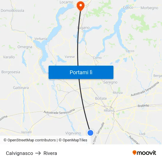 Calvignasco to Rivera map