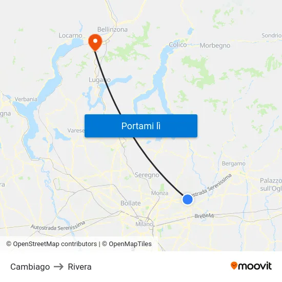 Cambiago to Rivera map