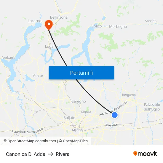Canonica D' Adda to Rivera map