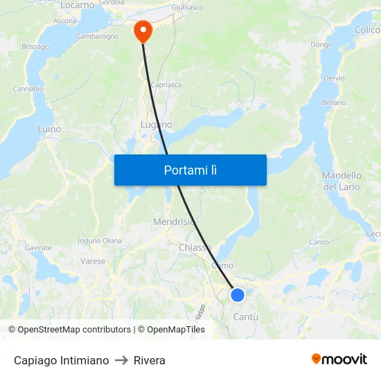 Capiago Intimiano to Rivera map