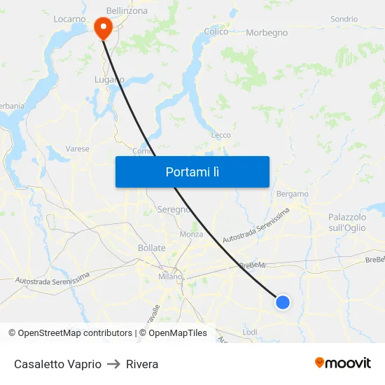 Casaletto Vaprio to Rivera map